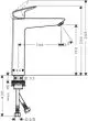 Einhebel-Waschtischmischer von Hansgrohe mit klaren Konturen und einer senkrechten Montagebasis. Technische Maße sind im Diagramm dargestellt.